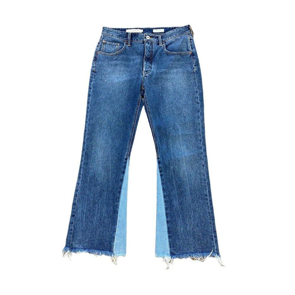 Anthropologie Pilcro Letterpress Jeans Size 29 Two Tone Flare Raw Hem Blue Denim - Picture 3 of 7